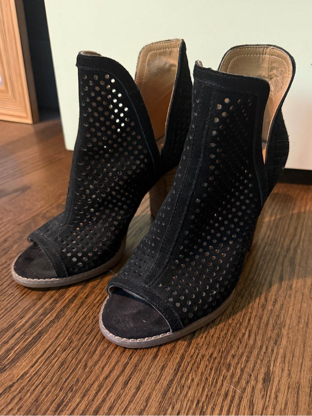 Lucky Brand Black Perforated Peep-Toe Heeled Booties